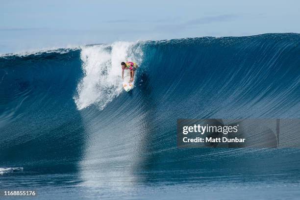 Adriano de Souza of Brazil is eliminated from the 2019 Tahiti Pro Teahupo'o with an equal 5th finish after placing second in Quarter Final Heat 2 at...