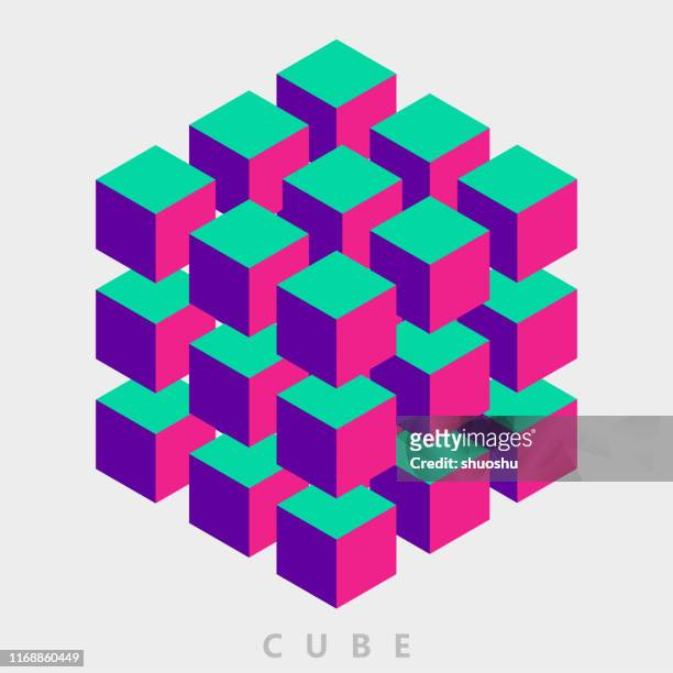 color group of cube pattern - three dimensional stock illustrations