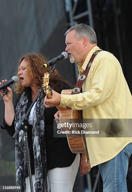 Singers/Songwriters Robin Berry and John Berry perform during the First Annual 2011 Rapids Jam Music Festival at the Carolina Crossroads Outdoor...