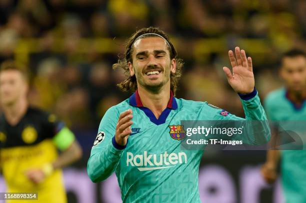 Antoine Griezmann of FC Barcelona gestures during the UEFA Champions League group F match between Borussia Dortmund and FC Barcelona at Signal Iduna...