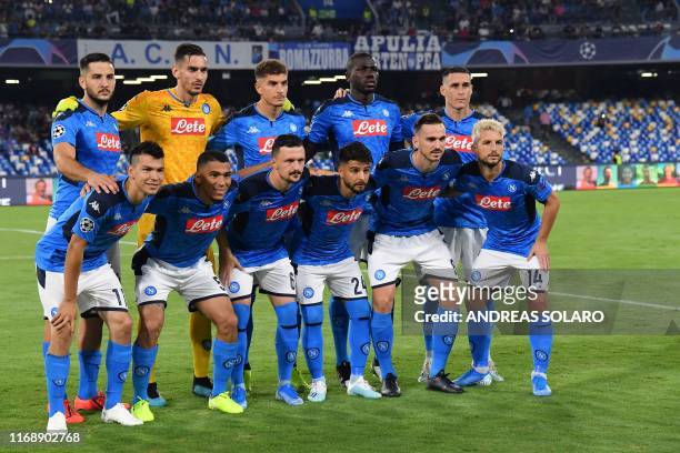 Napoli's Mexican forward Hirving Lozano, Napoli's Brazilian defender Allan, Napoli's Portuguese defender Mario Rui, Napoli's Italian forward Lorenzo...
