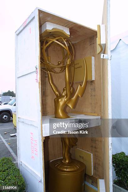 Emmy statuette is sitting in a box at the Shrine Auditorium October 8, 2001 in Los Angeles, CA. The 53rd Annual Primetime Emmy Awards have been...