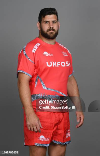 Rob Webber of Sale Sharks poses for a portrait during the Sale Sharks squad photo call for the 2019-20 Gallagher Premiership Rugby season on August...
