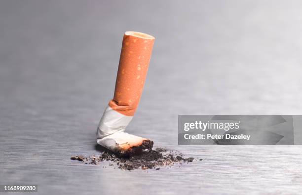 cigarette butt stubbed out - tobacco product stock pictures, royalty-free photos & images