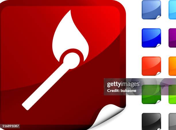 lit matches stickers in multiple colors - caution hot stock illustrations