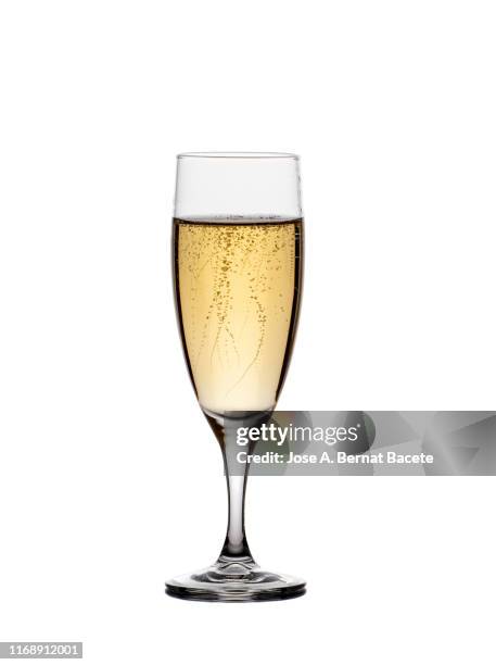 a glass of champagne on a white background. - bulles champagne photos et images de collection
