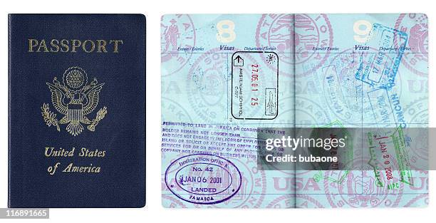 reisepass mit travel visa - passport stamps stock-fotos und bilder