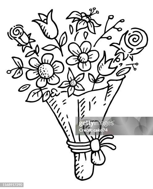 hand gezeichnete blumenstrauß - bouquet stock-grafiken, -clipart, -cartoons und -symbole