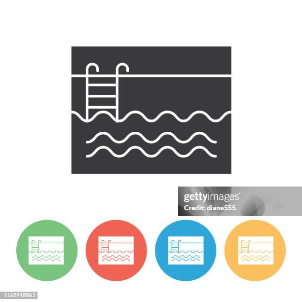 simple travel icon on round color bases - pool - pool ladder stock illustrations