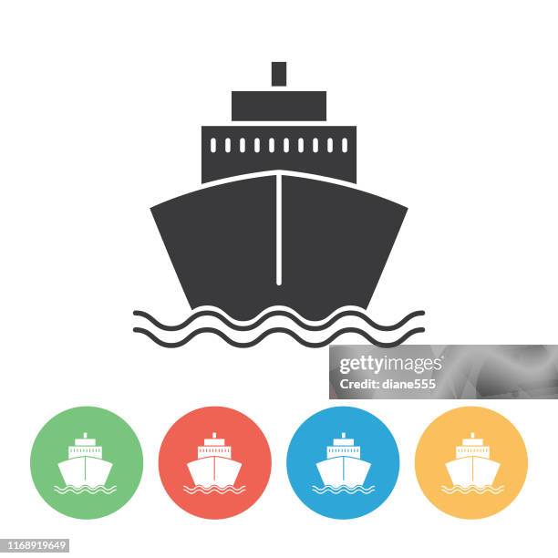 simple travel icon on round color bases - cruise ship - spartan cruiser stock illustrations