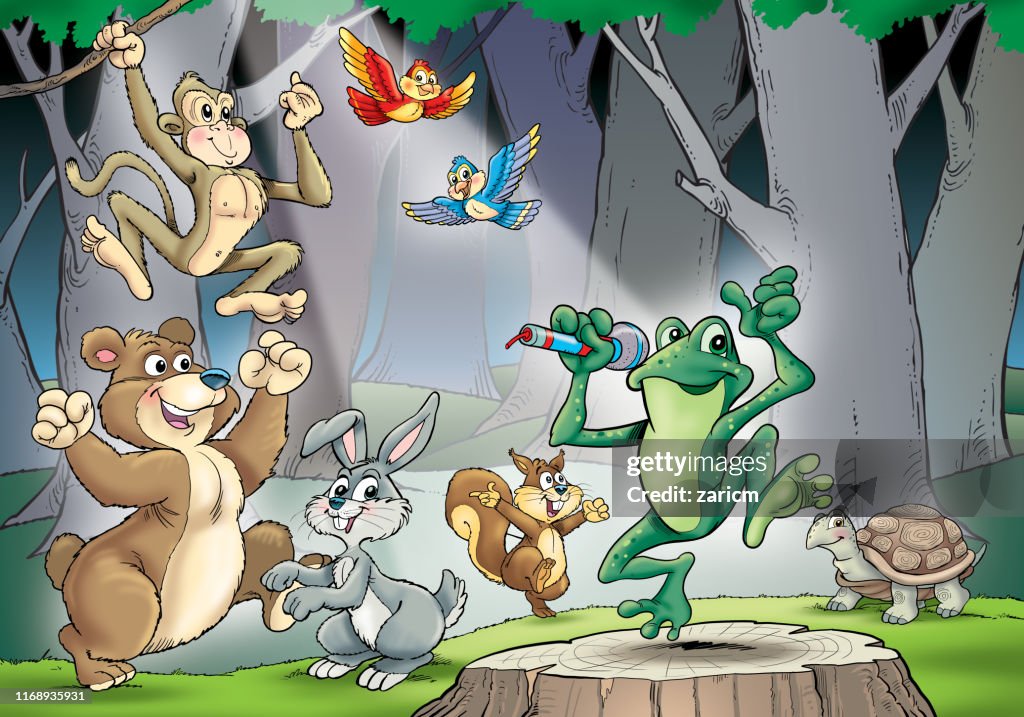 Group Of Wild Animals In Dark Forest High-Res Vector Graphic - Getty Images