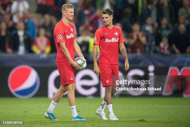 Erling Haaland and Dominik Szoboszlai both of FC Salzburg celebrate... News  Photo - Getty Images