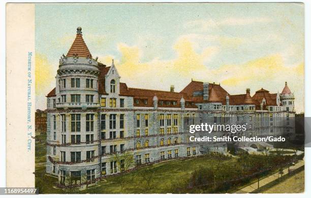 Illustrated postcard of the Museum of Natural History, New York City, 1906. From the New York Public Library.