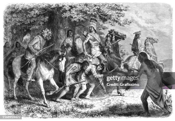 native americans at war 1862 - cherokee ethnicity stock illustrations