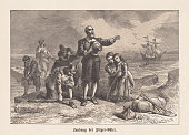 Embarkation of the Pilgrim Fathers in America, 1620, published 1876