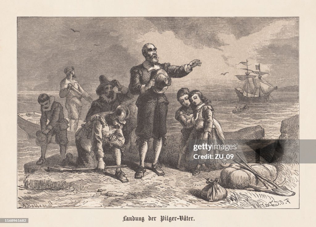 Embarkation of the Pilgrim Fathers in America, 1620, published 1876
