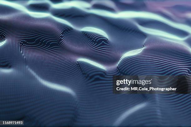 3d illustration rendering of water drop water drop pattern.futuristic particles digital landscape wave  abstract background for business, science and technology - interface dots stock pictures, royalty-free photos & images