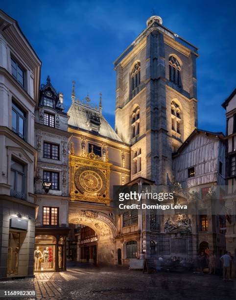 tower of gros horloge in rouen, normandy, france - rouen stock pictures, royalty-free photos & images