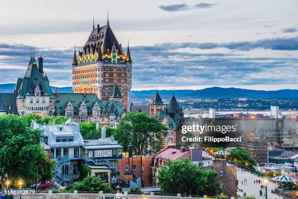 quebec city at sunset - quebec stock pictures, royalty-free photos & images