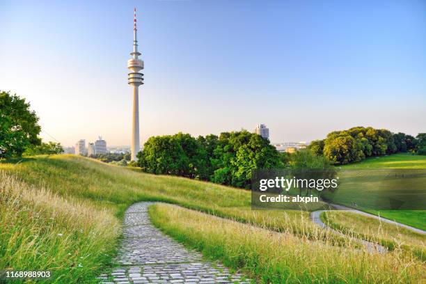 panorama of olympic park in munich - olympiapark stock pictures, royalty-free photos & images