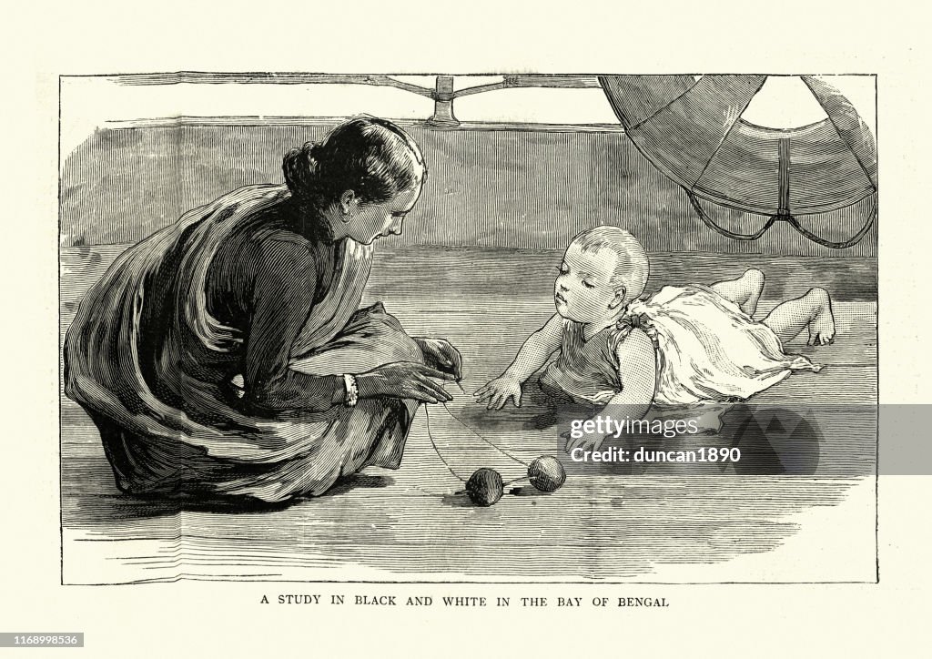 Indian woman looking after a British baby, Victorian, 19th Century