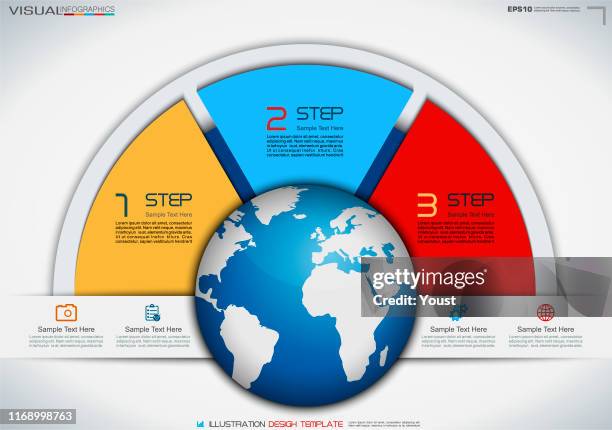 world globe business infographics in circle style - three objects stock illustrations