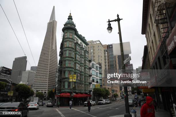View of the Transamerica Pyramid building on August 19, 2019 in San Francisco, California. San Francisco's iconic Transamerica Pyramid building is up...