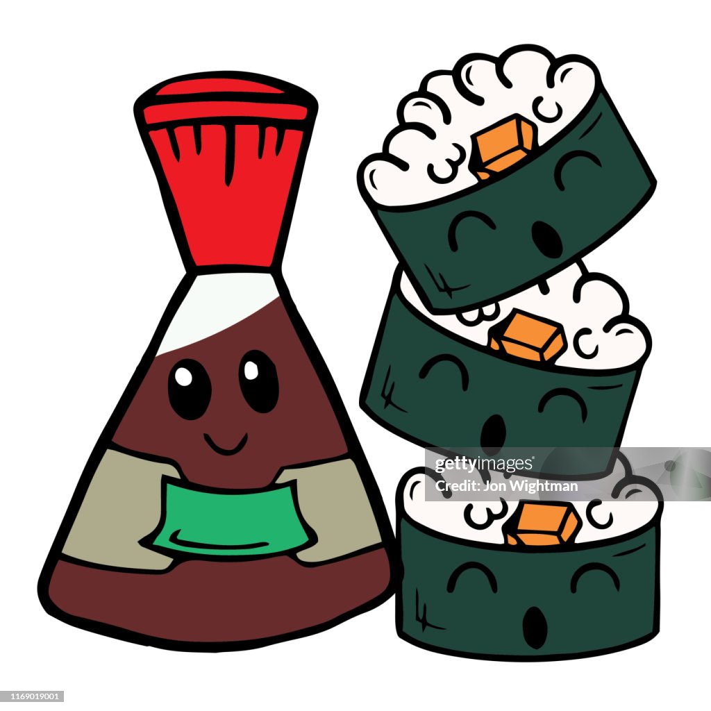 Cute Sushi Kawaii - Soy Sauce and Sushi Rolls