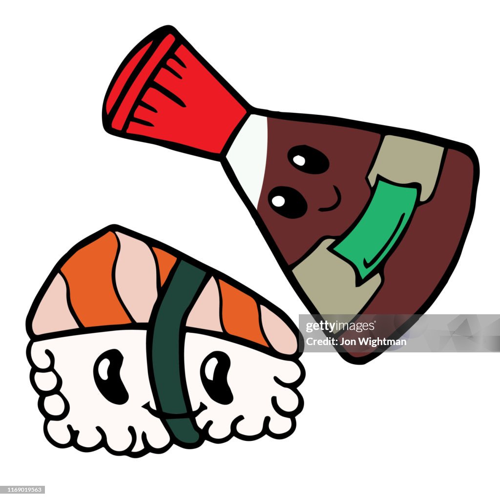 Cute Sushi Kawaii - Soy Sauce and Salmon Sushi