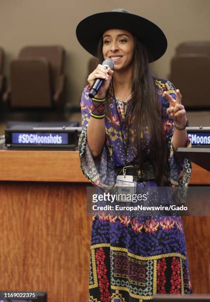 Actress Oona Chaplin attends NOVUS Summit SDG Moonshots at the United Nations Headquarters in New York City, New York, July 20, 2019.