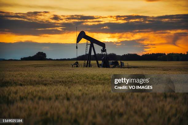 pump jack. oil well - hydrocarbon 個照片及圖片檔