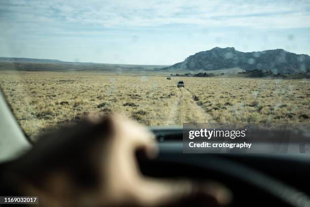 one person driving through a desert landscape, united states - steering wheel stock pictures, royalty-free photos & images