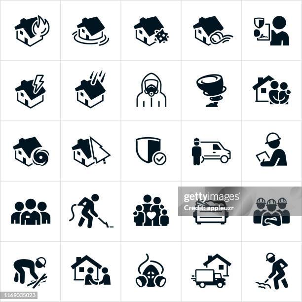 storm and disaster cleanup icons - flood cleanup stock illustrations