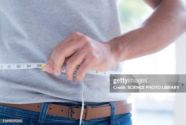 man measuring waist - measure waist stock pictures, royalty-free photos & images