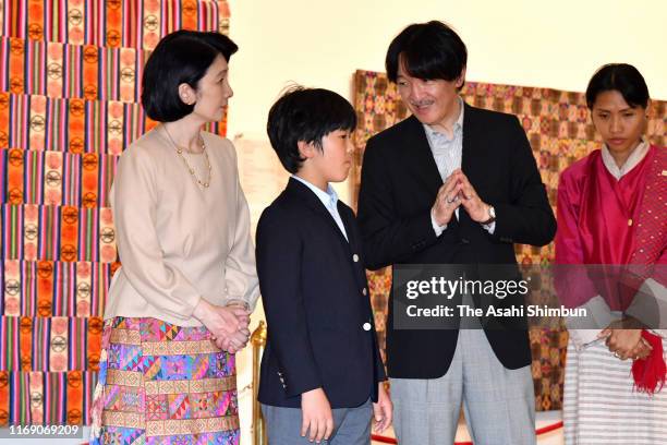 Crown Prince Fumihito, or Crown Prince Akishino, Crown Princess Kiko of Akishino and Prince Hisahito visit the National Textile Museum on August 19,...