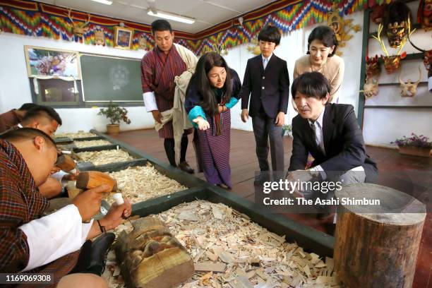 Crown Prince Fumihito, or Crown Prince Akishino, Crown Princess Kiko of Akishino and Prince Hisahito visit the National Institute for Zorig Chusum on...