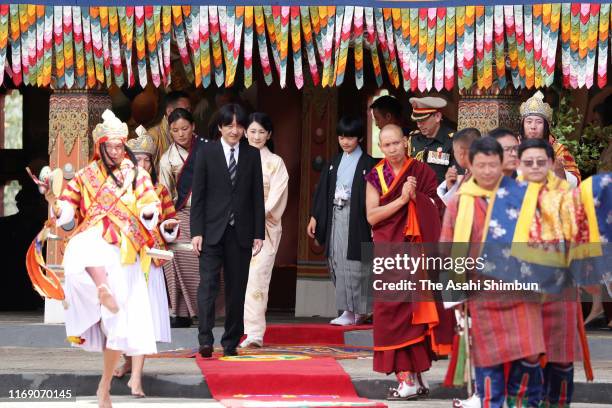 Crown Prince Fumihito, or Crown Prince Akishino, Crown Princess Kiko of Akishino and Prince Hisahito visit the Tashichho Dzong for their meeting with...