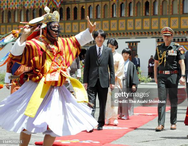 Crown Prince Fumihito, or Crown Prince Akishino, Crown Princess Kiko of Akishino and Prince Hisahito visit the Tashichho Dzong for their meeting with...