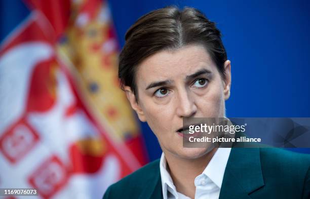 September 2019, Berlin: Ana Brnabic, Prime Minister of Serbia, spoke at a press conference with Chancellor Merkel after her meeting at the Federal...