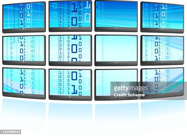 multiple displays with abstract blue background - screen saver stock illustrations
