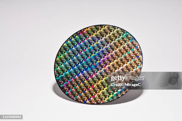 silicon computer wafer on white background - silicon stock pictures, royalty-free photos & images