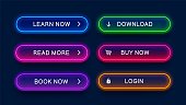 Trendy neon buttons for web design.