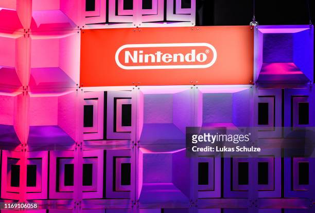 Logo of Nintendo is seen during the press day at the 2019 Gamescom gaming trade fair on August 20, 2019 in Cologne, Germany. Gamescom 2019, the...