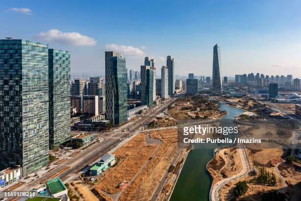 cityscape of songdo central park, songdo, south korea - songdo ibd stock pictures, royalty-free photos & images
