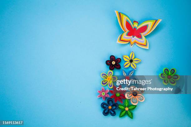 butterfly and flowers origami - origami flower stock pictures, royalty-free photos & images