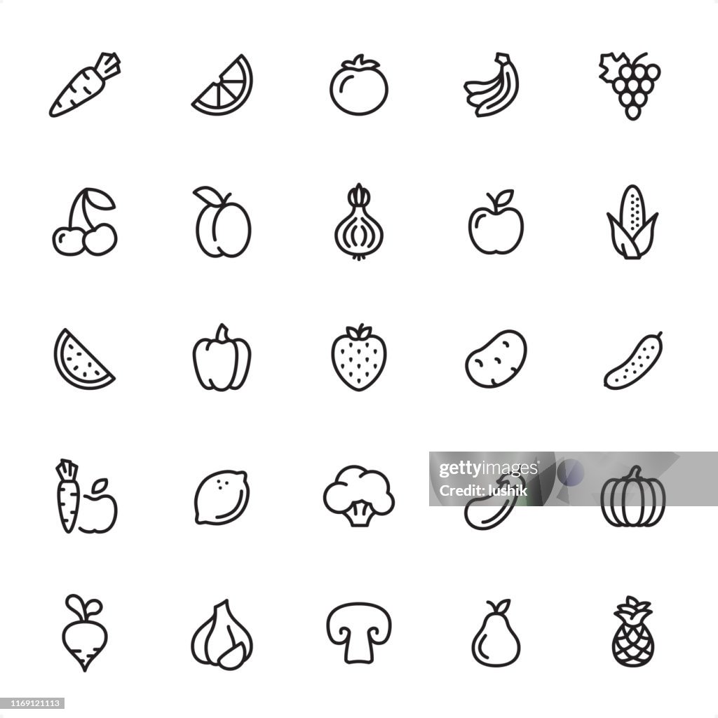 Fruits et légumes - Ensemble d'icônes de contour