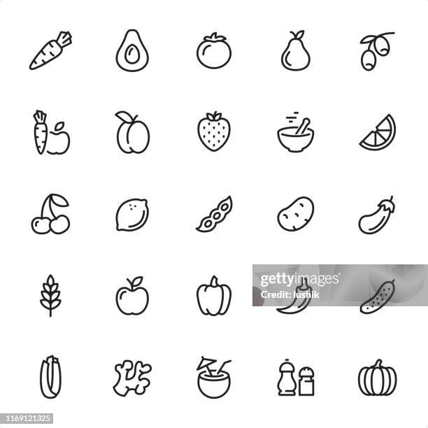 vegan food - outline icon set - paprika stock illustrations