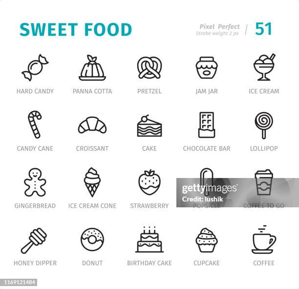 ilustrações, clipart, desenhos animados e ícones de alimento doce-ícones perfeitos da linha do pixel com legendas - gelatin dessert