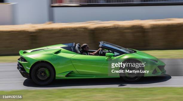 The Lamborghini Huracan Evo Spyder seen at Goodwood Festival of Speed 2019 on July 4th in Chichester, England. The annual automotive event is hosted...