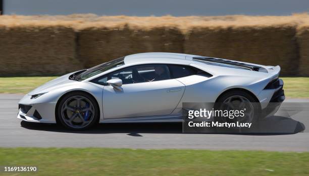 The Lamborghini Huracan Evo seen at Goodwood Festival of Speed 2019 on July 4th in Chichester, England. The annual automotive event is hosted by Lord...